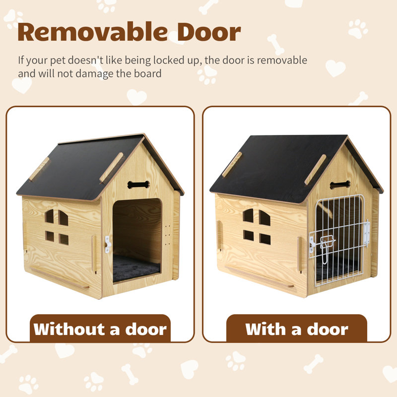 Tucker Murphy Pet Byrn Wooden Pet House Indoor w Roof Dog house w Removable Mat and Lockable Door for Small dog cat Reviews Wayfair Canada